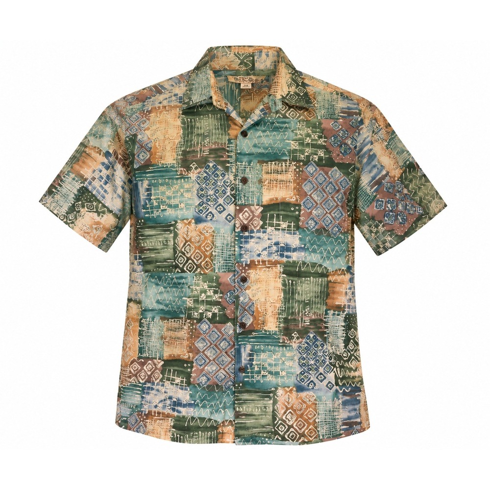 Patchwork Shirt Grandpacore Dadcore Button Up S Green Cotton Lawn Aloha Shirt